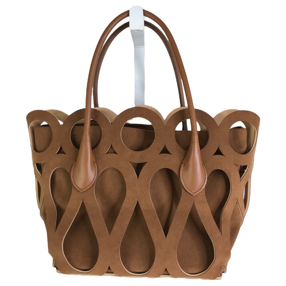 Mary‎ Al Terna Maze Bag Womens Brown Cut Out Leather Tote Magnetic Closure